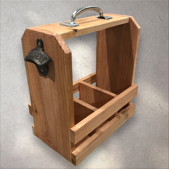 Handmade Wooden 6-Pack Beverage Caddy Carrier with Bottle Opener - Natural - Picture 1 of 9